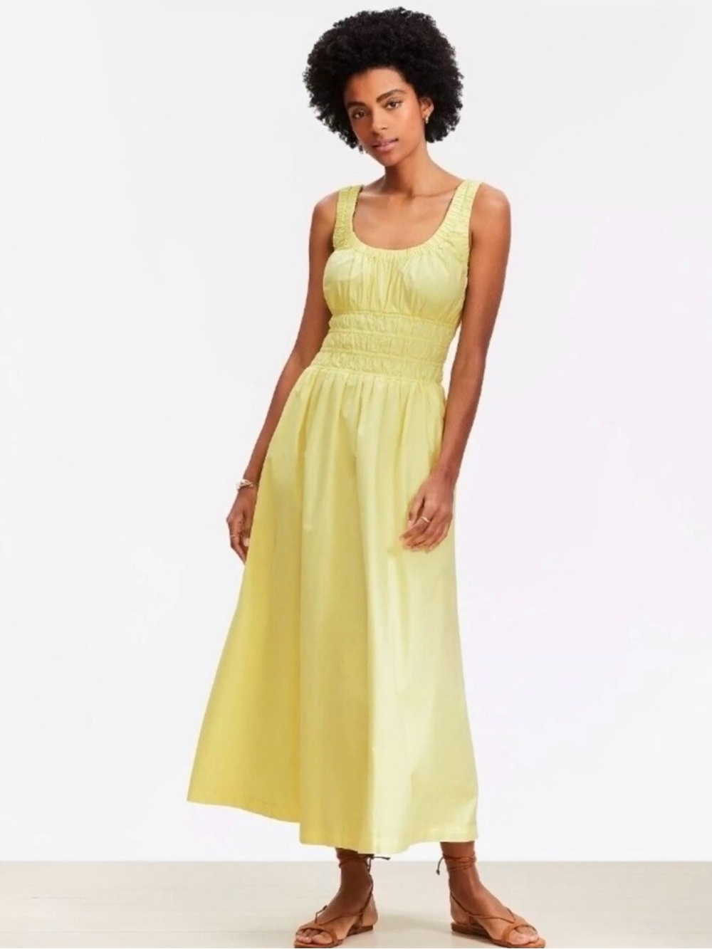LOFT Lemon Yellow Smocked Waist Maxi Dress